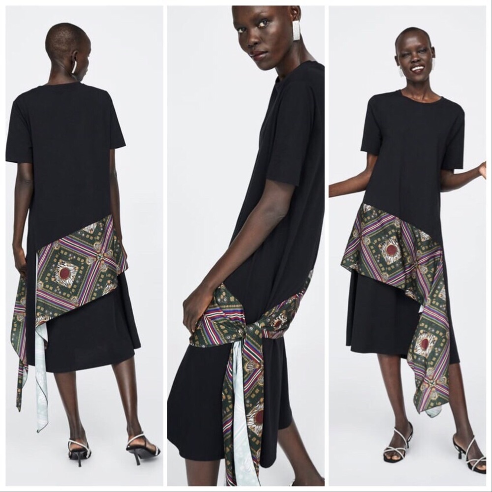 Zara NWT Flounce Ruffle Dress XL Black & Multi